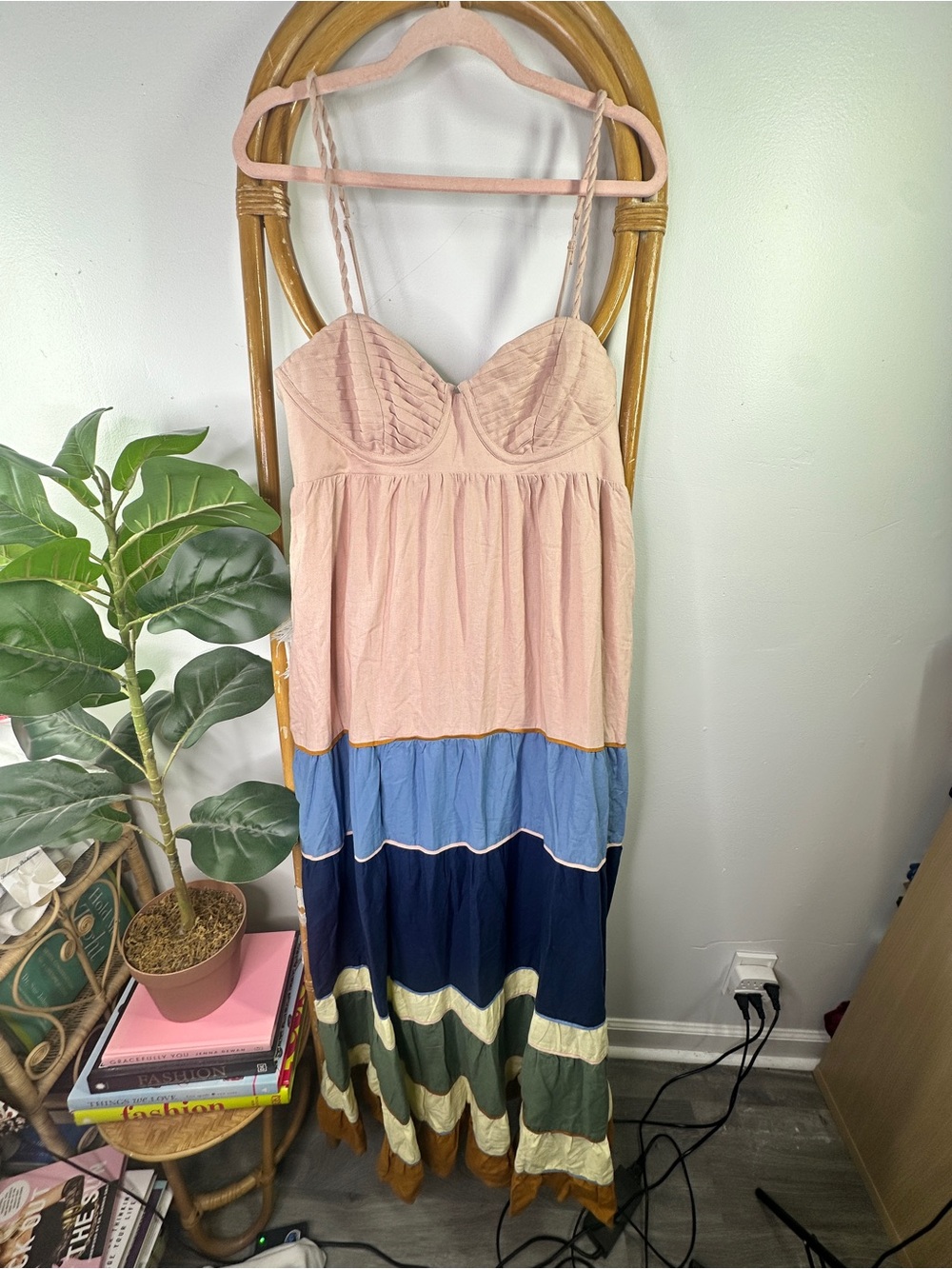 NWT Farm Rio Linen Blend Pleated Colorblock Dress sz L - Picture 6 of 10